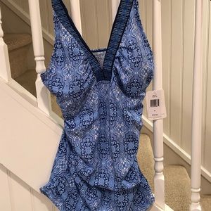 NEW (NWT) Cabana Life Blue+ White XL Tankini Top